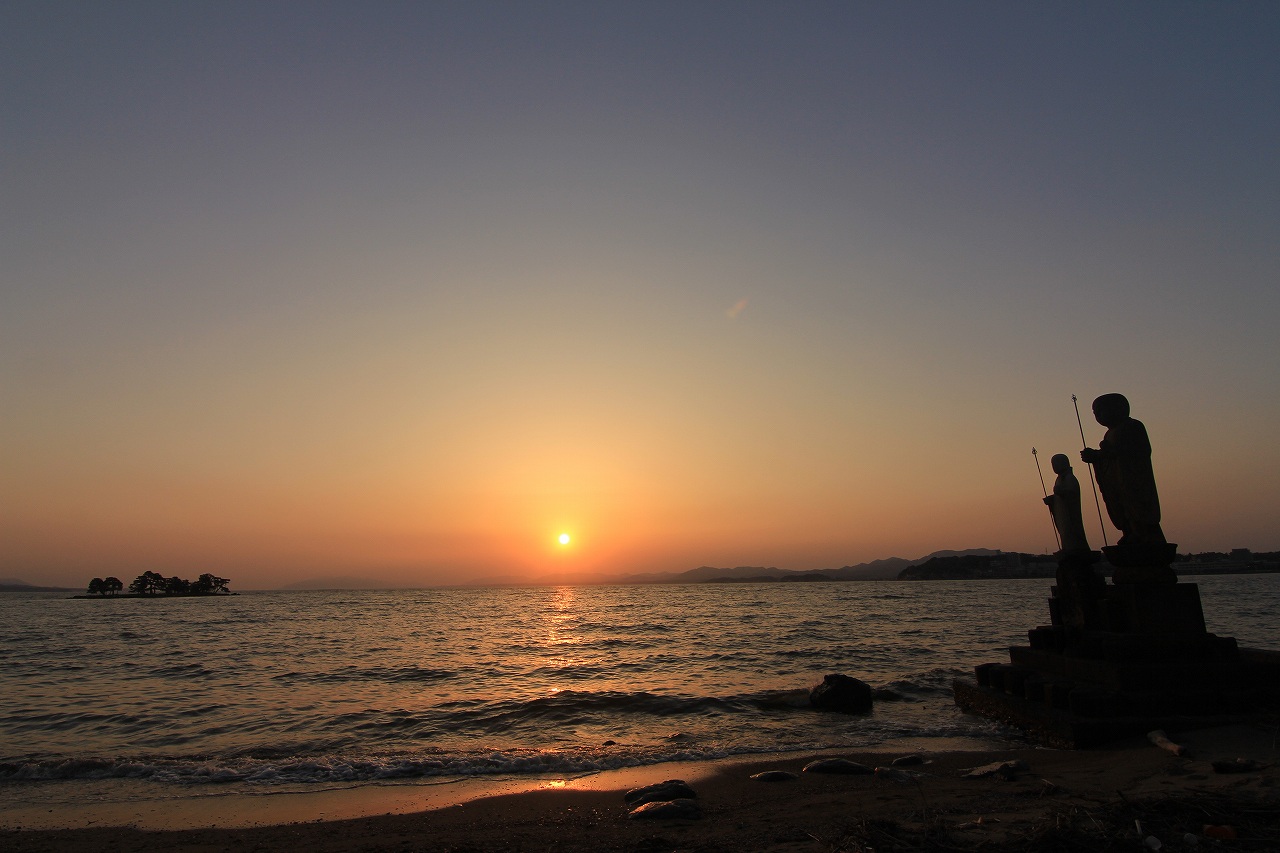 宍道湖の夕陽、広角！